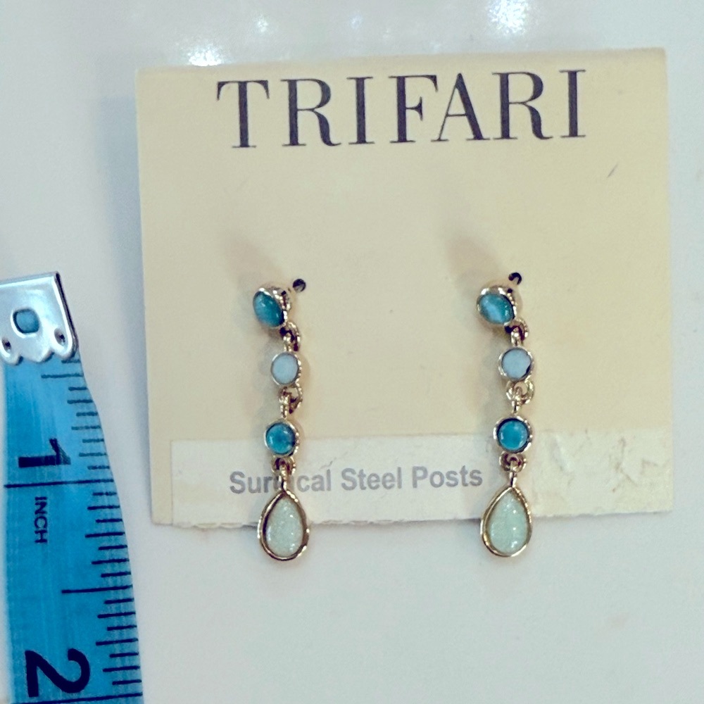 Trifari Gold and Blue Drop Earrings